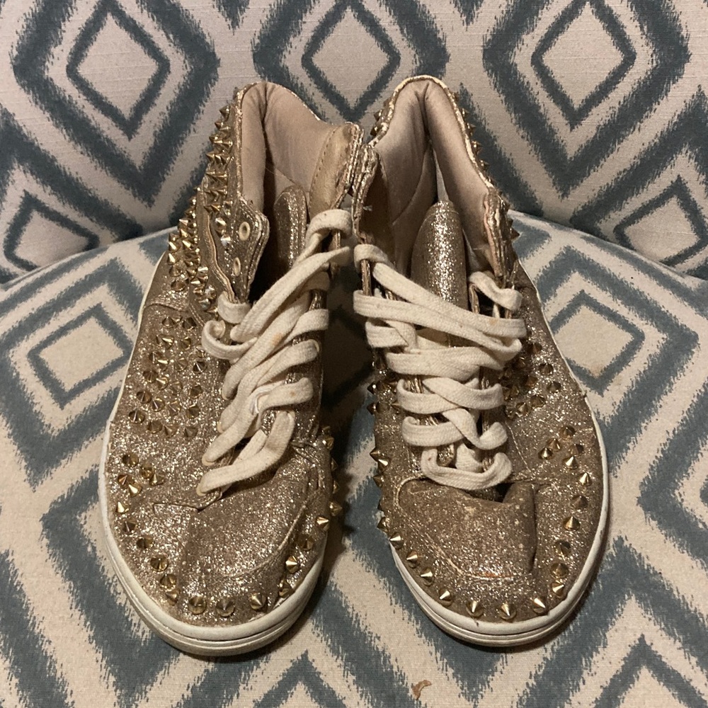 Steve Madden Gold Glitter High-Top Sneakers with Studs 8